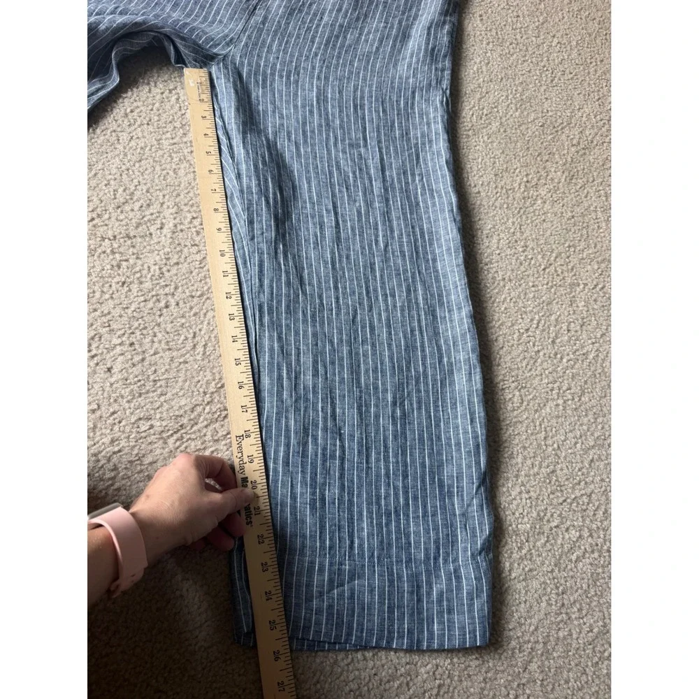 Quince Jumpsuit NO BELT European Linen Square Neck Blue Chambray Stripe Large